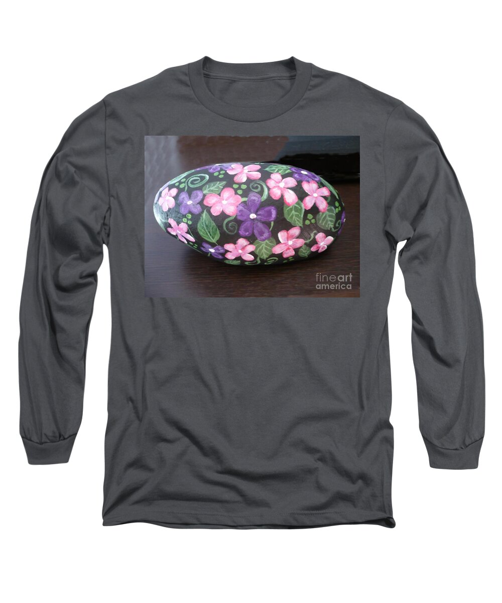 Rock Long Sleeve T-Shirt featuring the painting Purple and Pink Flowers by Monika Shepherdson