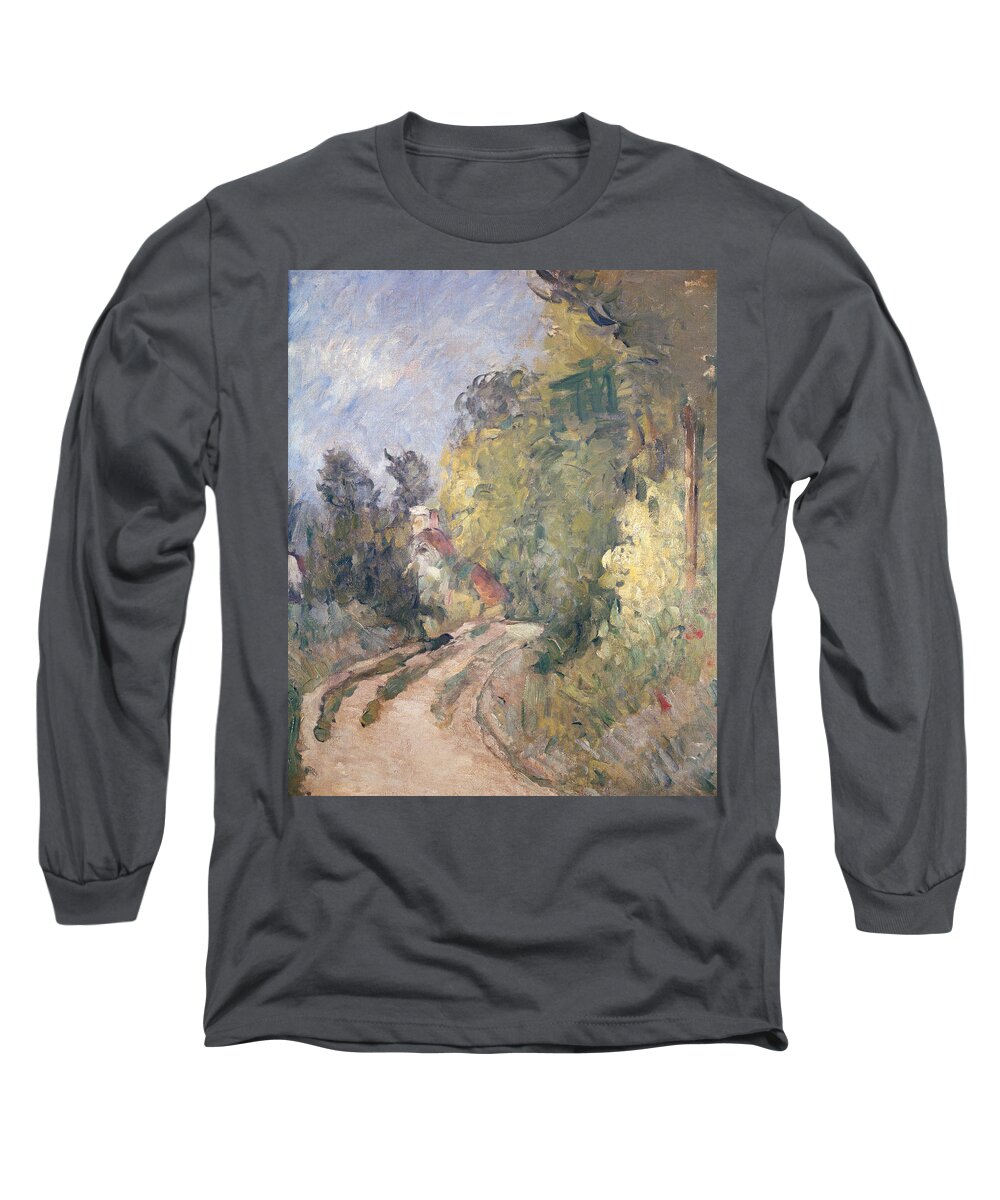 Road Long Sleeve T-Shirt featuring the painting Road Turning under Trees by Paul Cezanne