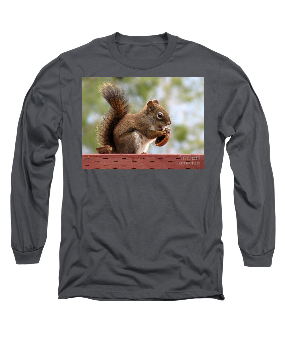 Squirrel Long Sleeve T-Shirt featuring the photograph Squirrel and His Walnut by Leone Lund