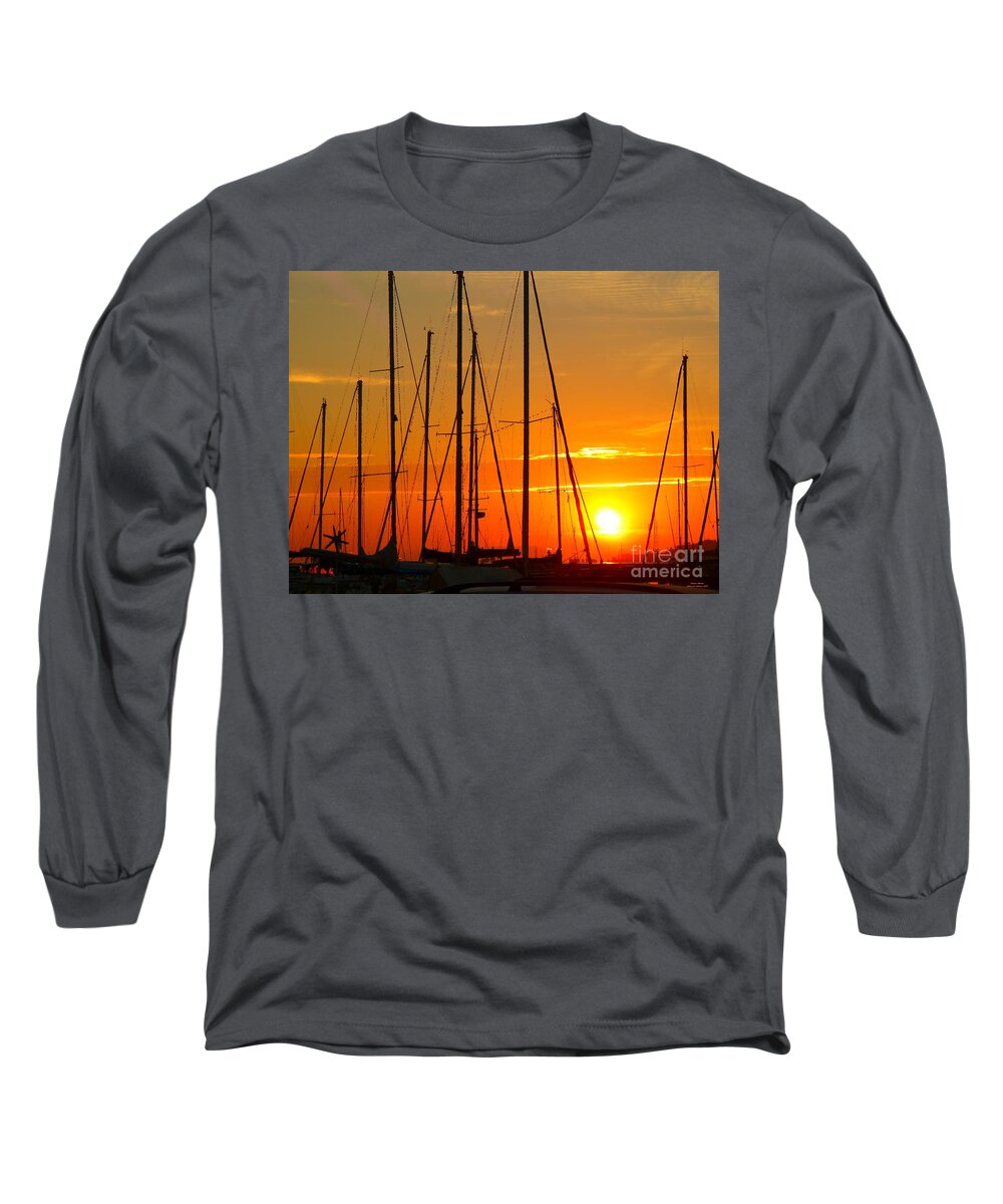 Sunset Long Sleeve T-Shirt featuring the mixed media Sunset in a harbour digital photo painting by Rogerio Mariani