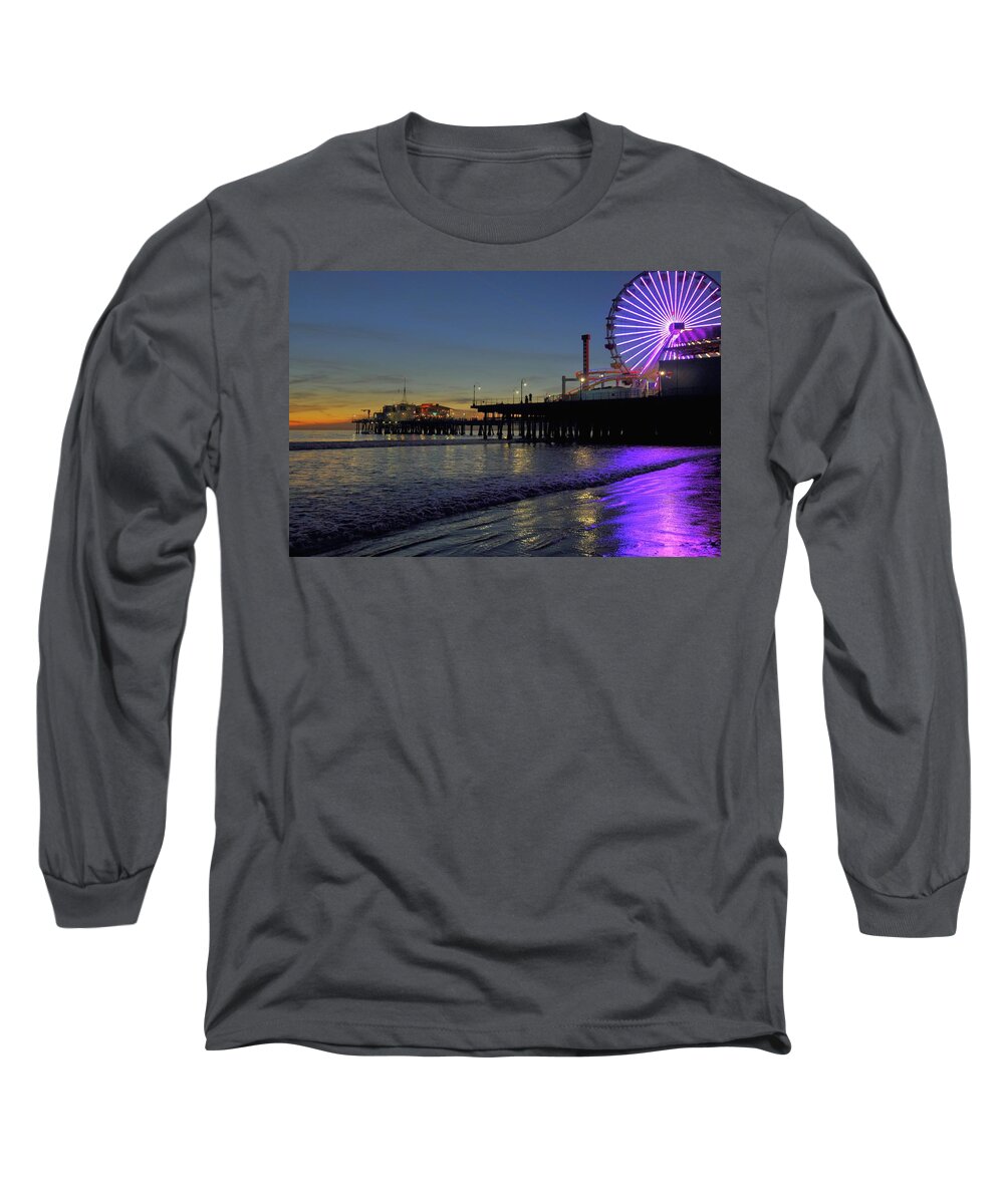 Santa Monica Pier Long Sleeve T-Shirt featuring the photograph Sunset Purple by Richard Omura