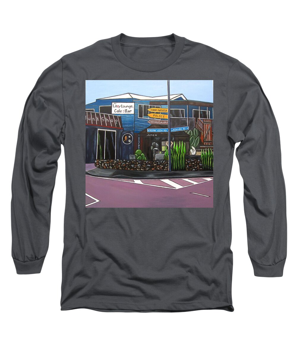 Pictures Of Buildings Long Sleeve T-Shirt featuring the painting The Lazy Lounge by Sandra Marie Adams