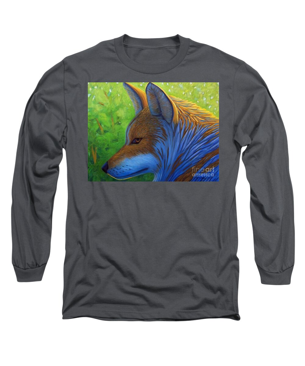 Wolf Long Sleeve T-Shirt featuring the painting The Pathfinder by Brian Commerford