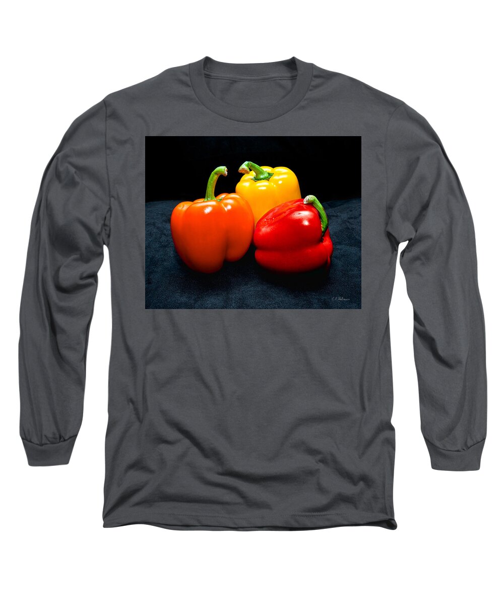 Vegetable Long Sleeve T-Shirt featuring the photograph The Three Peppers by Christopher Holmes