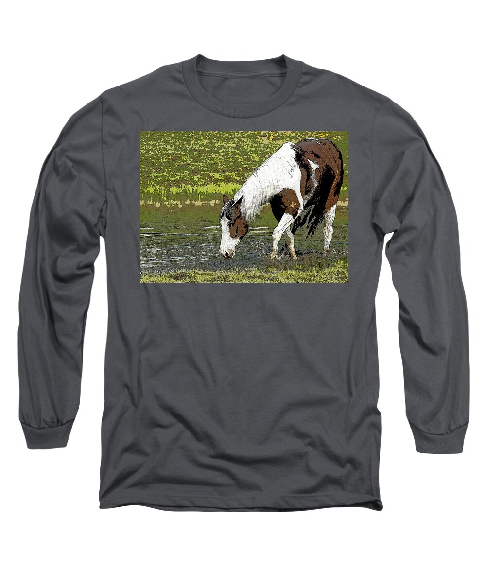 Horse Long Sleeve T-Shirt featuring the photograph The Watering Hole by Steve McKinzie