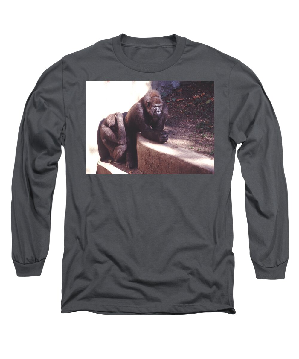 Nurturing Long Sleeve T-Shirt featuring the photograph Thoughtful Gorilla by Tom Wurl