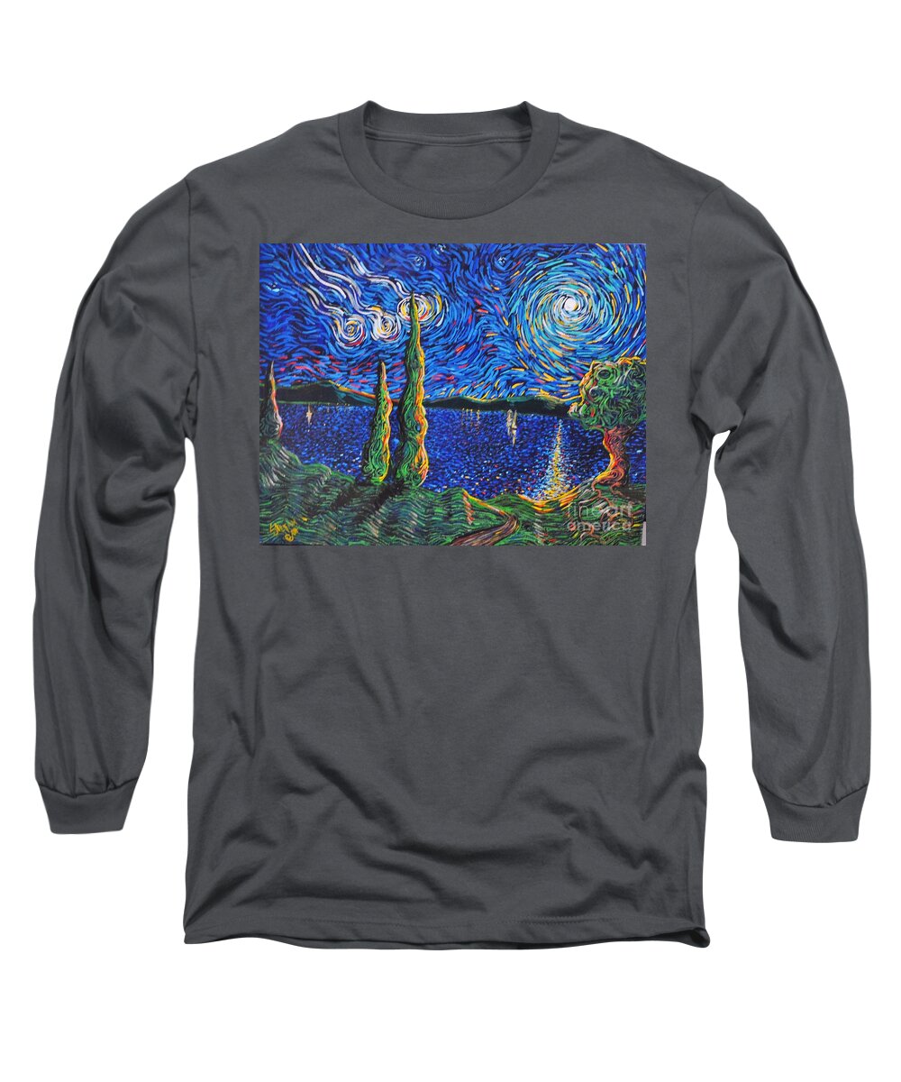 Starry Night Long Sleeve T-Shirt featuring the painting Three WIshes by Stefan Duncan