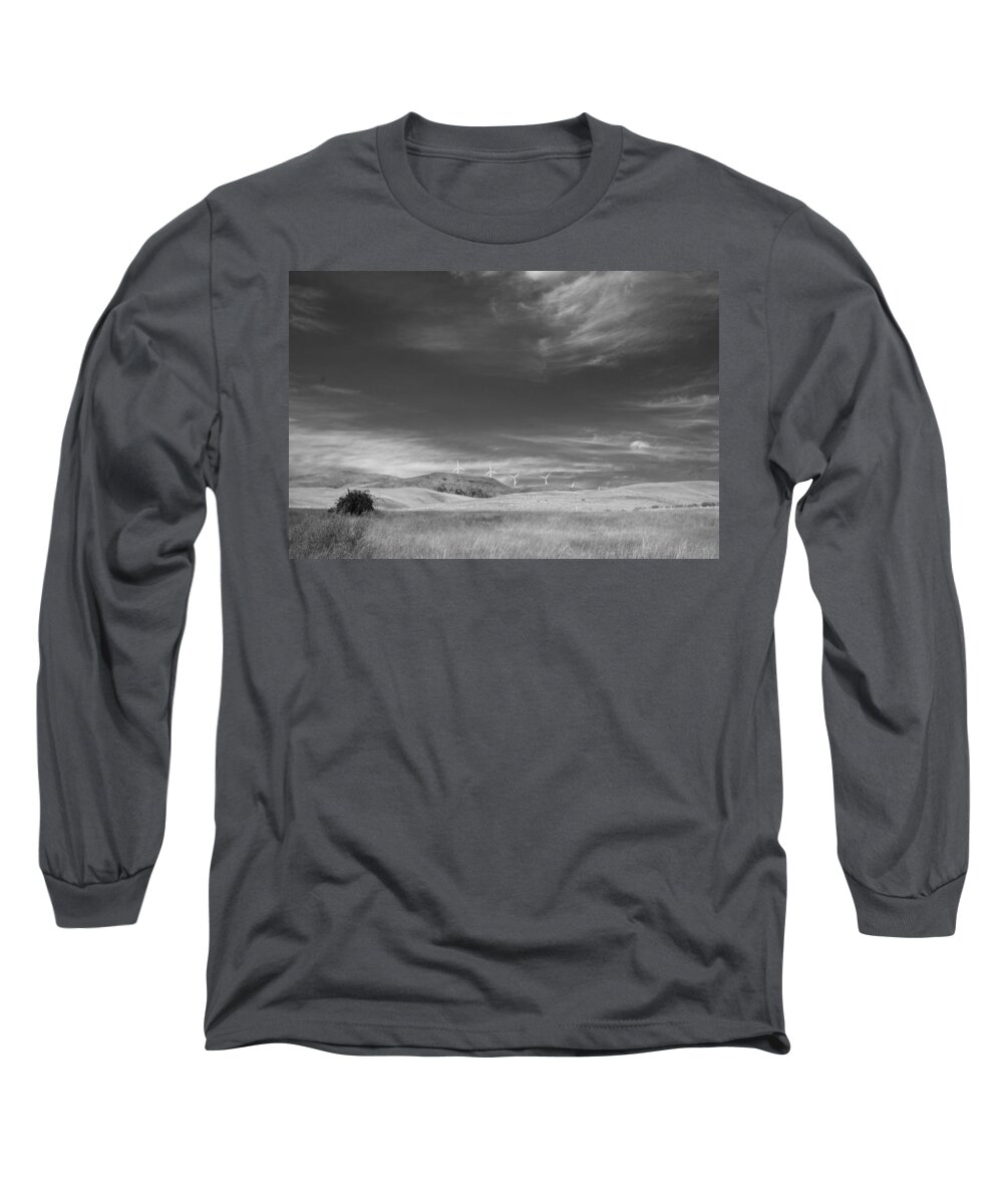 Landscape Long Sleeve T-Shirt featuring the photograph Windmills in the Distant Hills by Kathleen Grace