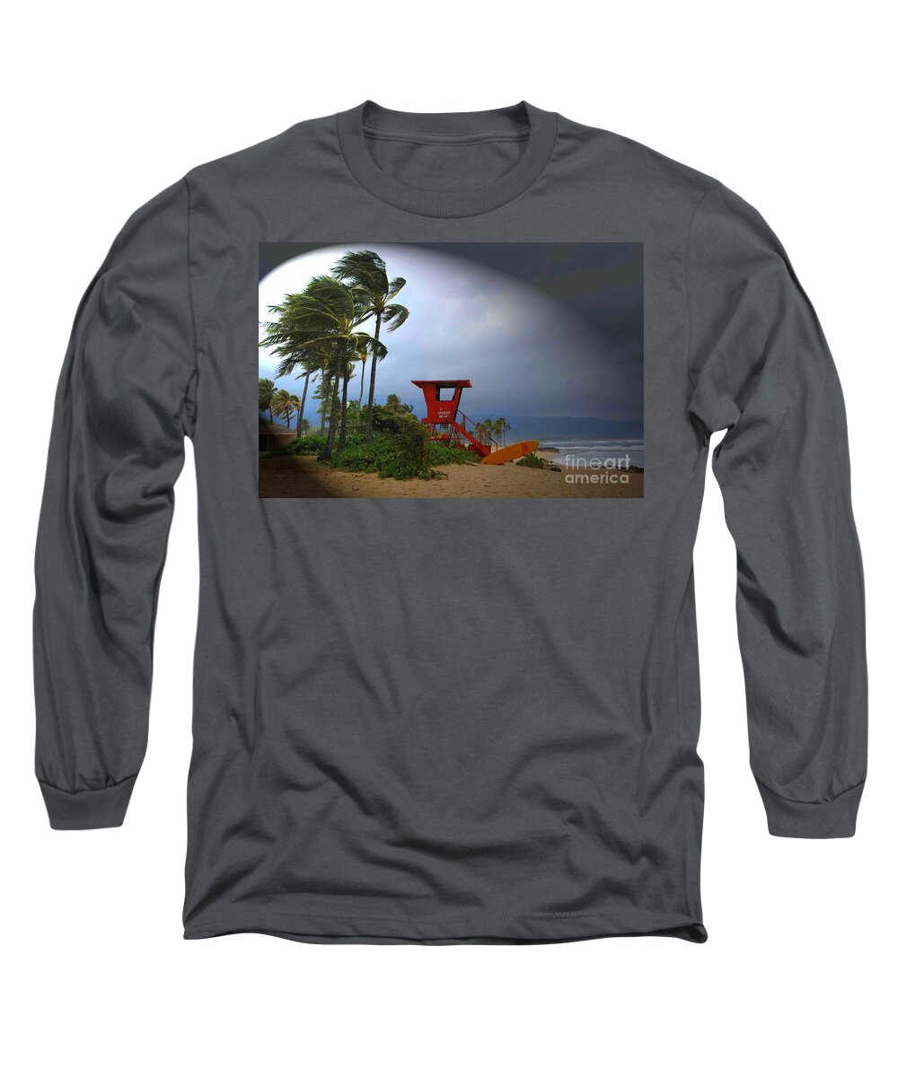 Hawaii Long Sleeve T-Shirt featuring the photograph Windy Day in Haleiwa by Mark Gilman