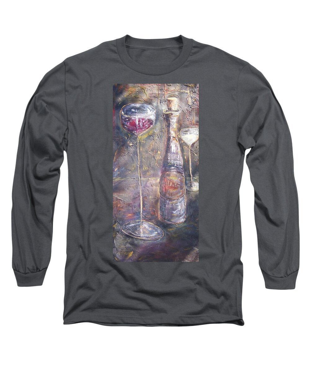 Abstracticle Still Life Long Sleeve T-Shirt featuring the painting Wine Characters by Chuck Gebhardt
