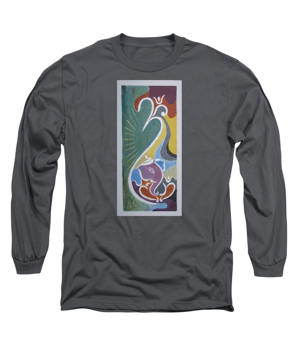 Aumkar & Lord Ganesha In Fusion Long Sleeve T-Shirt featuring the painting Wisdom and Peace by Sonali Gangane
