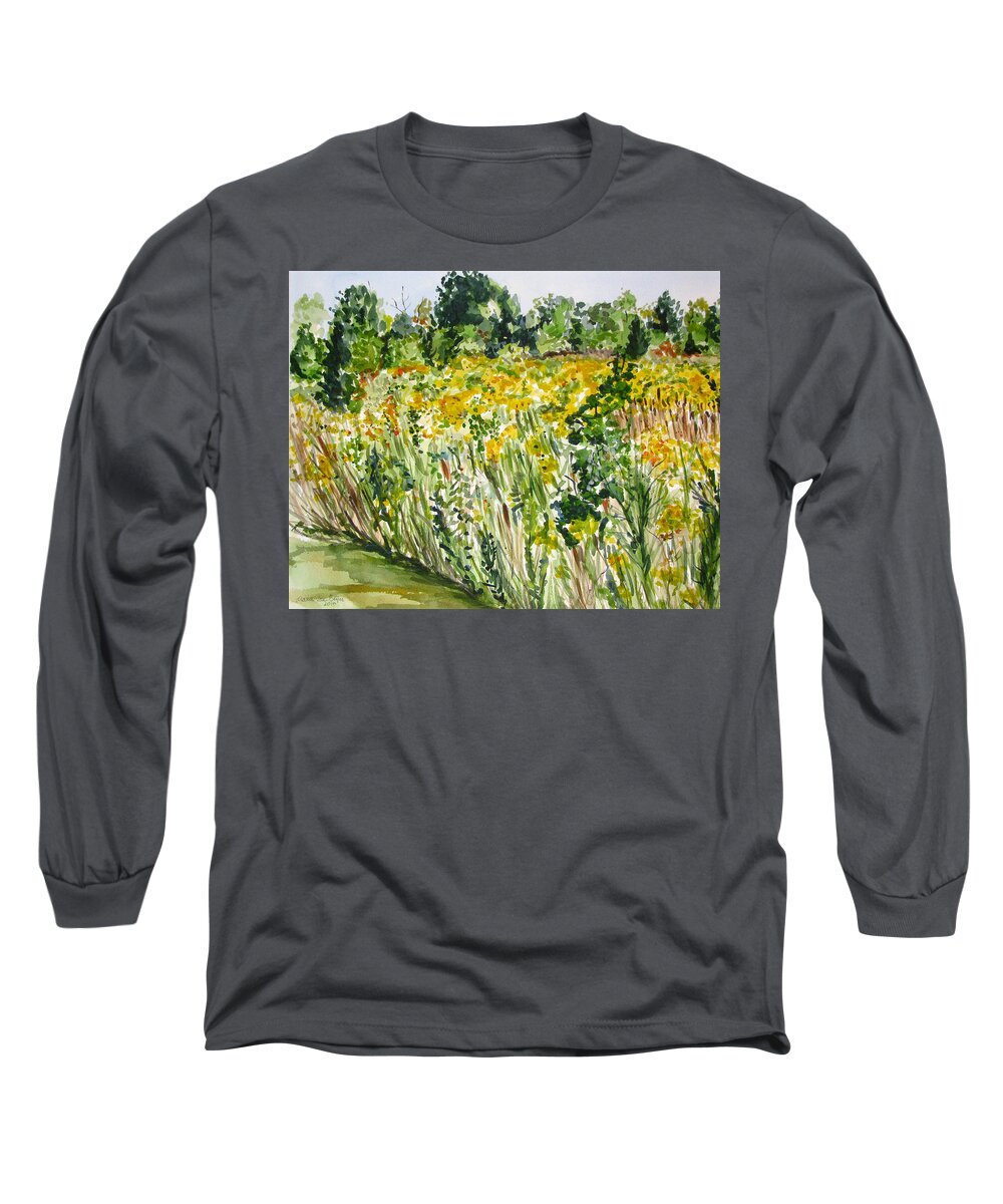 Yellow Long Sleeve T-Shirt featuring the painting Yellow Field by Clara Sue Beym