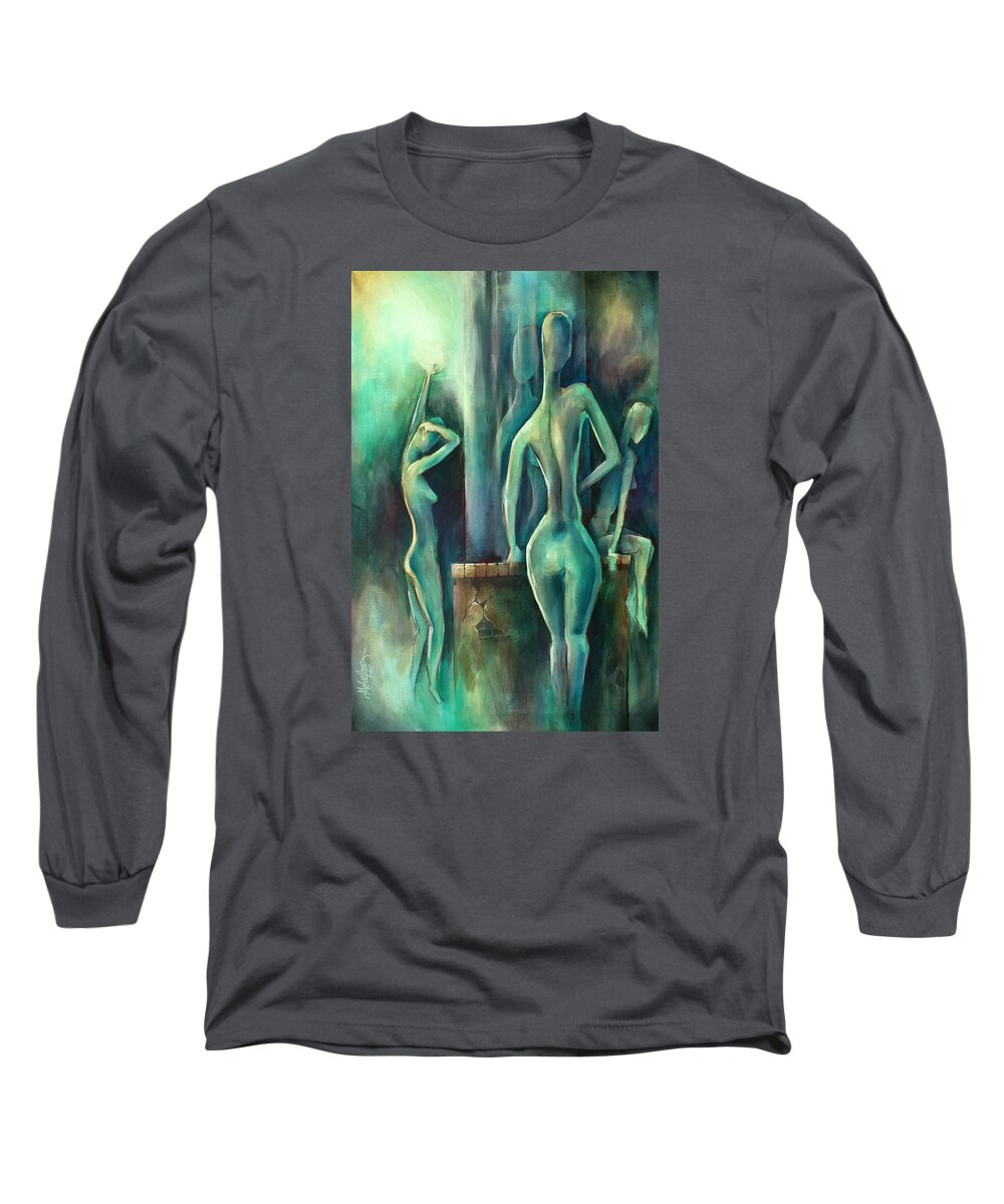 Blue Long Sleeve T-Shirt featuring the painting ' Moonlight ' by Michael Lang