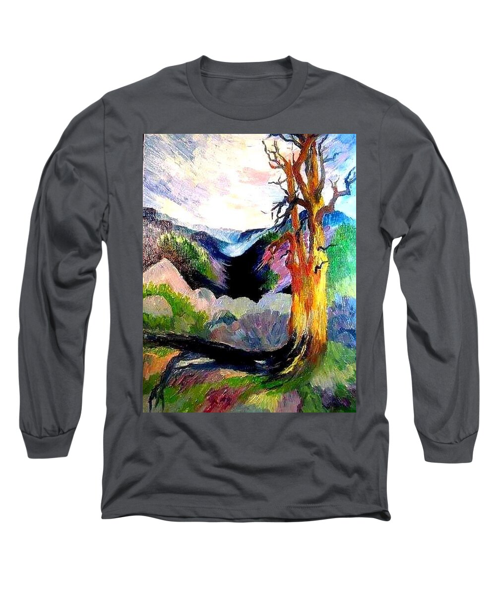  Long Sleeve T-Shirt featuring the painting Ancient One by Esther Woods
