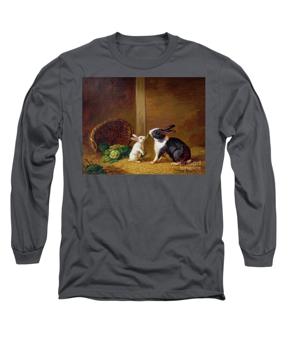 Two Long Sleeve T-Shirt featuring the painting Two Rabbits by H Baert