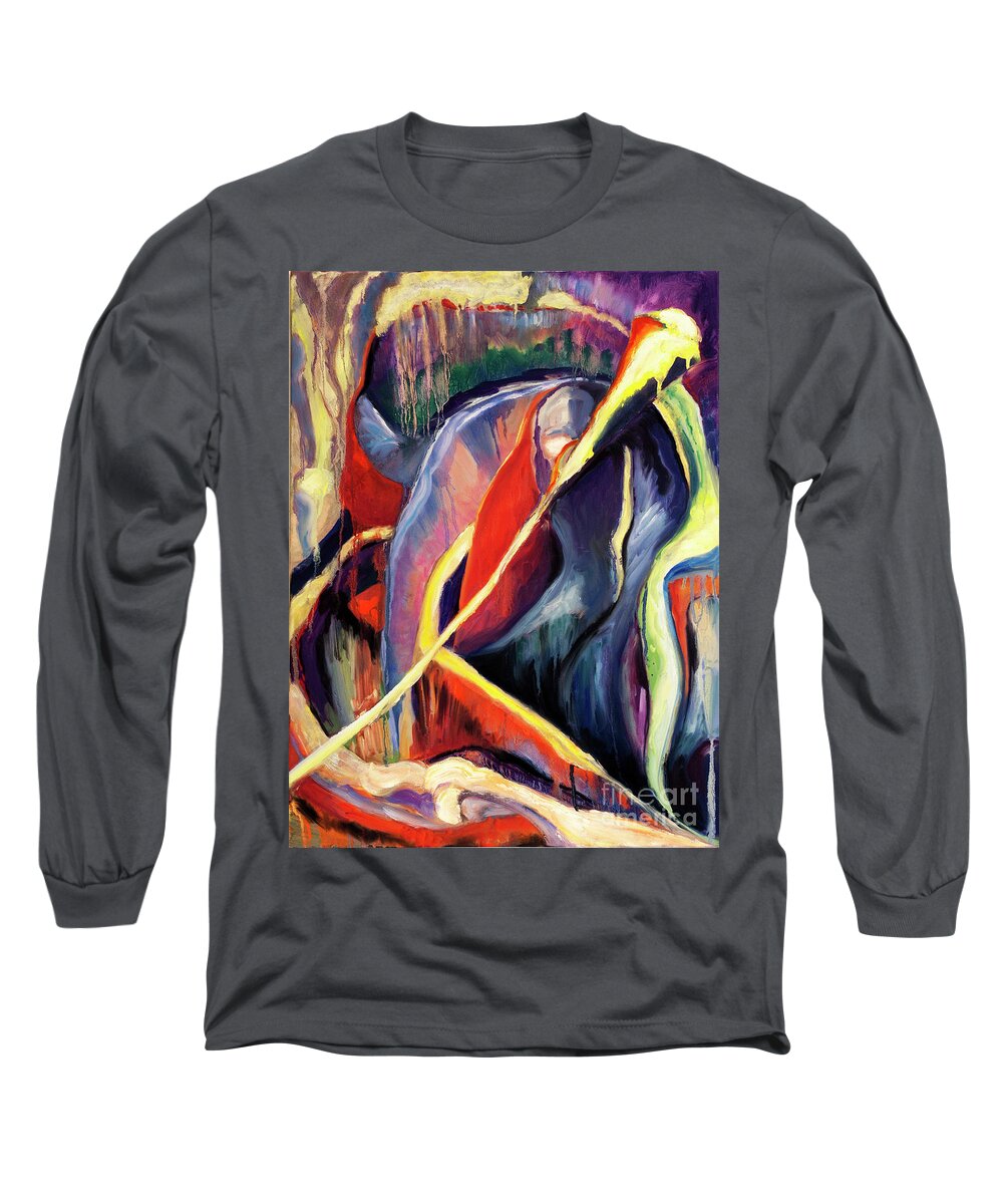 Abstract Long Sleeve T-Shirt featuring the painting 01355 Hot by AnneKarin Glass