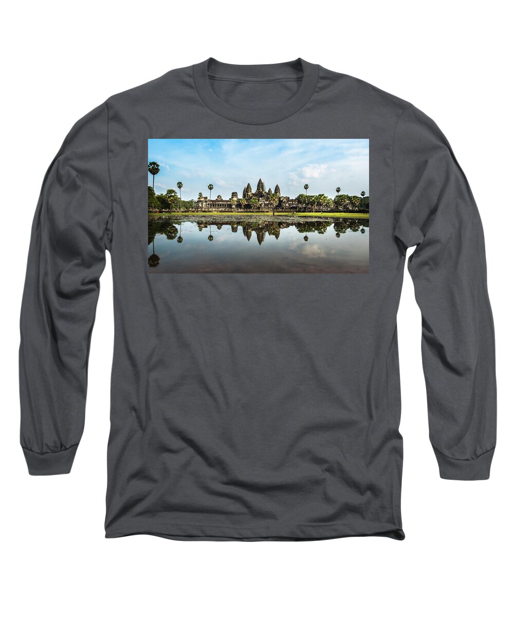 Asia Long Sleeve T-Shirt featuring the photograph Angkor wat #1 by Usha Peddamatham