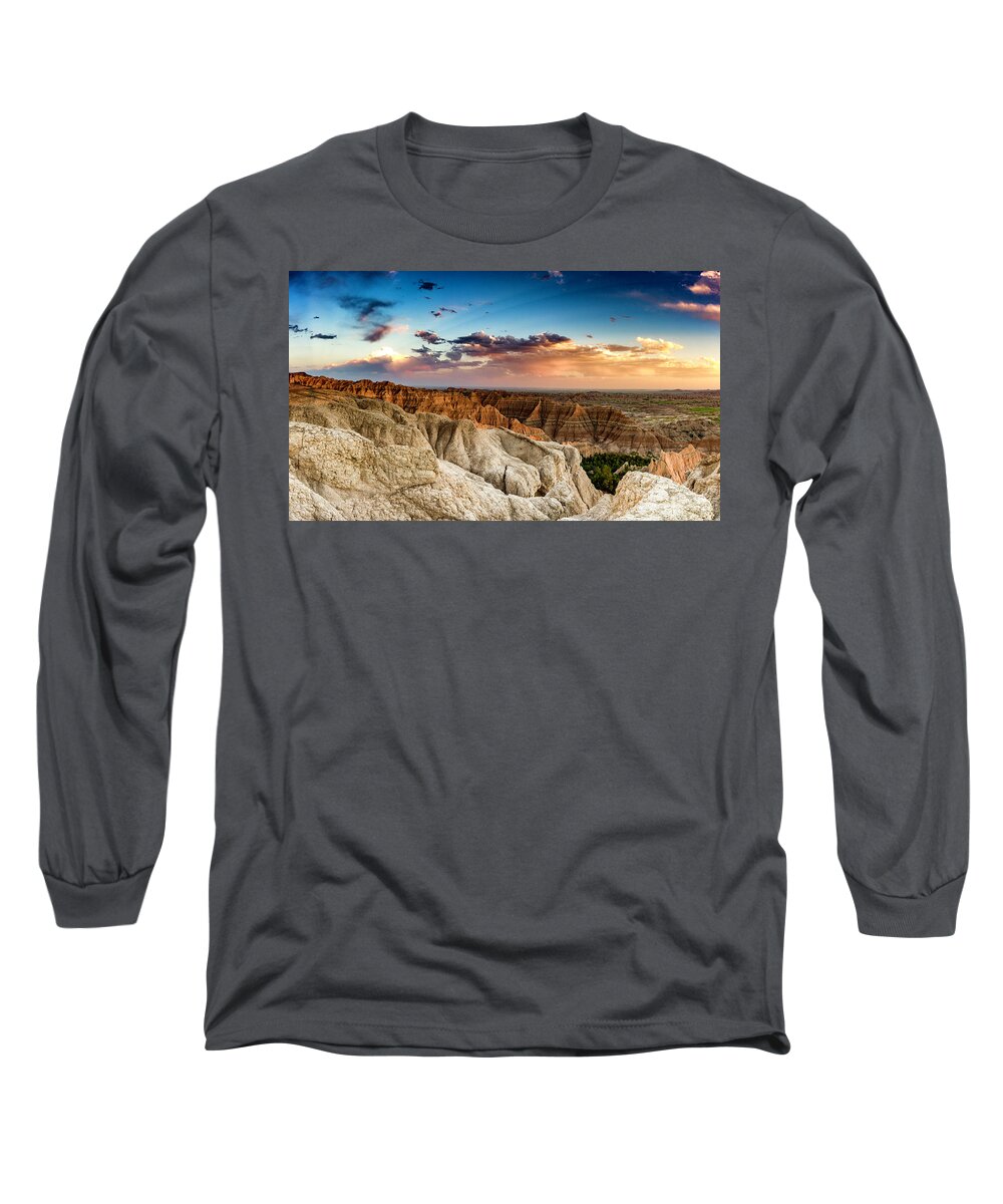  Long Sleeve T-Shirt featuring the photograph Badlands NP Pinnacles Overlook 4 by Donald Pash