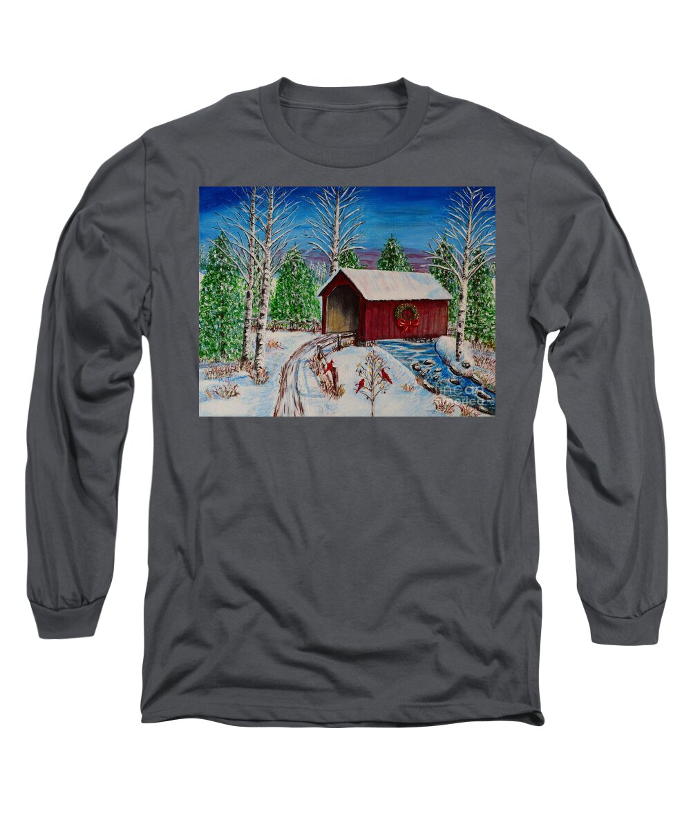 Snow Long Sleeve T-Shirt featuring the painting Christmas Bridge #1 by Melvin Turner