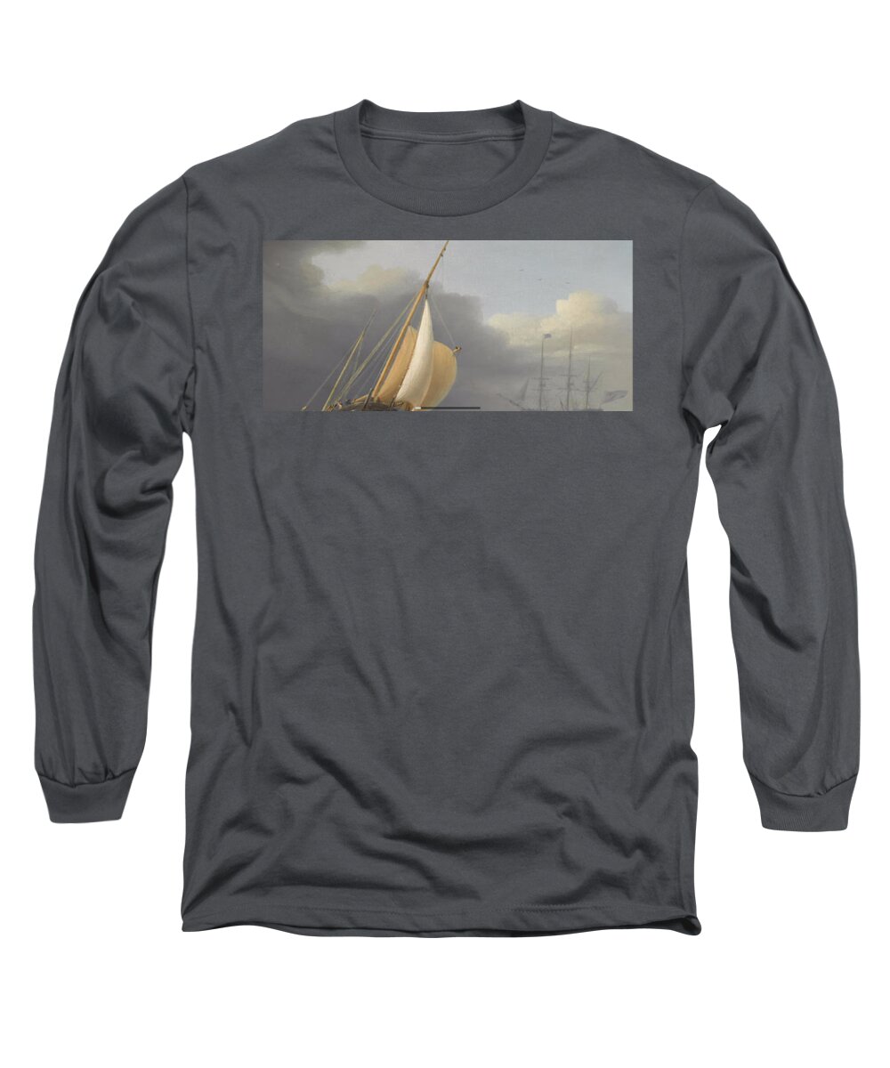 Dominic Serres (british 1722-1793) Coastal Shipping In Rough Seas Long Sleeve T-Shirt featuring the painting Coastal shipping in rough seas #1 by MotionAge Designs
