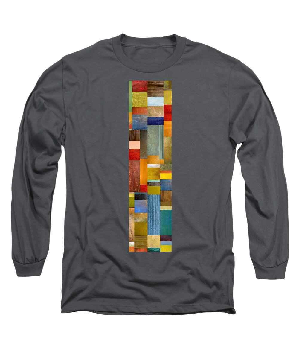 Skinny Long Sleeve T-Shirt featuring the painting Color Panels with Blue Sky by Michelle Calkins