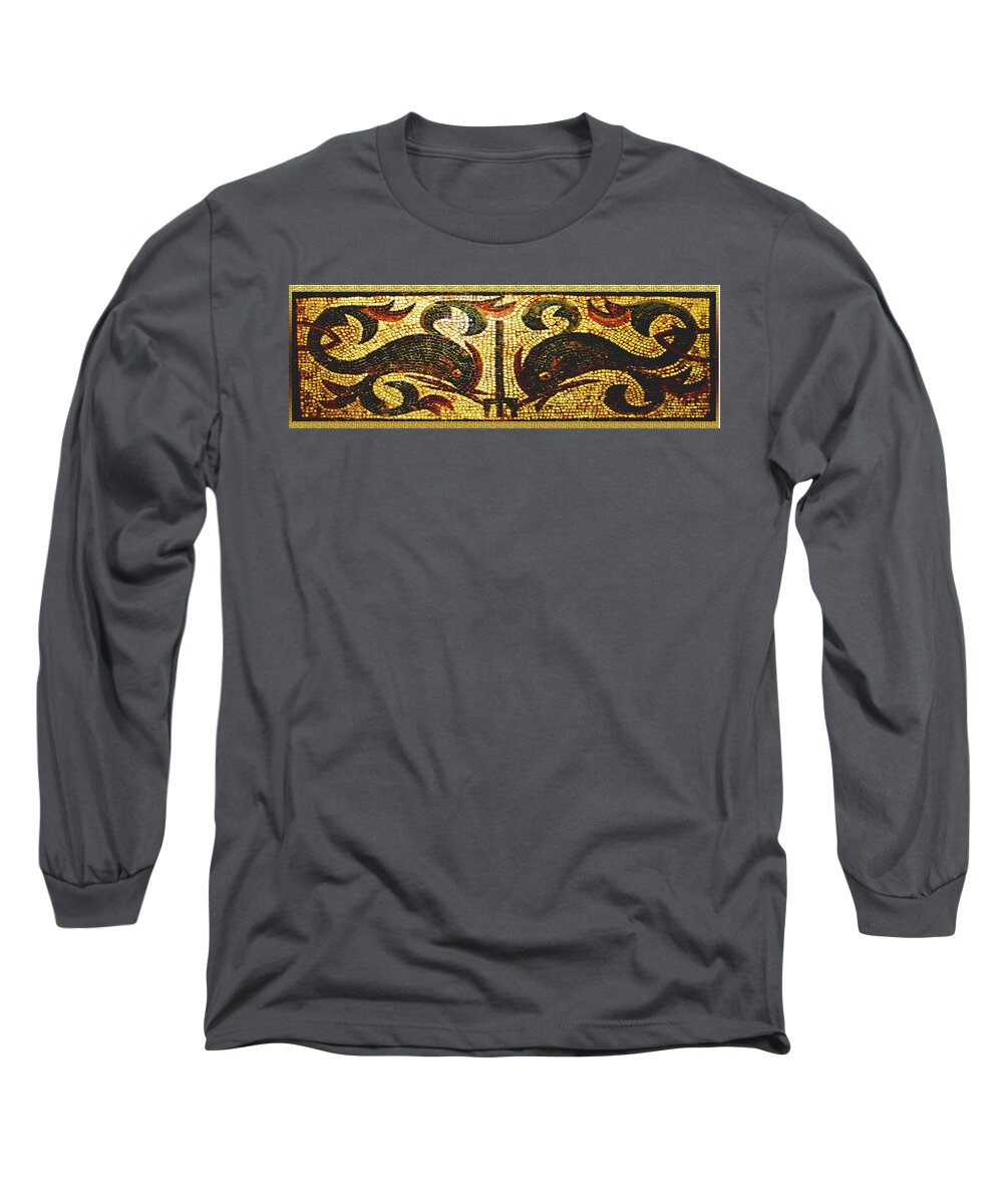 Dolphins Long Sleeve T-Shirt featuring the digital art Dolphins of Pompeii #1 by Asok Mukhopadhyay