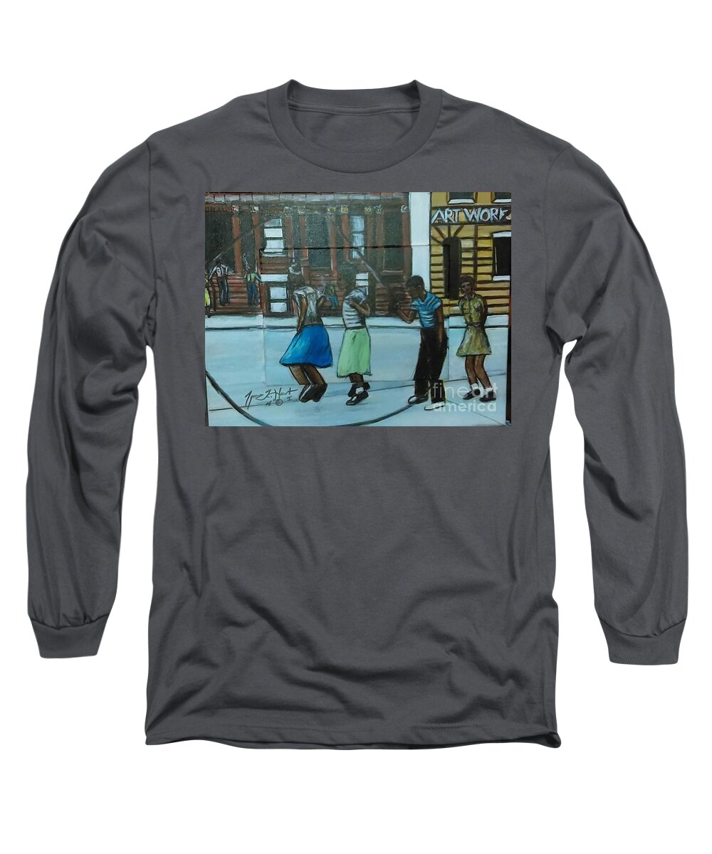 Urban Outfitters You Know Long Sleeve T-Shirt featuring the painting Double Dutch Urban Games by Tyrone Hart