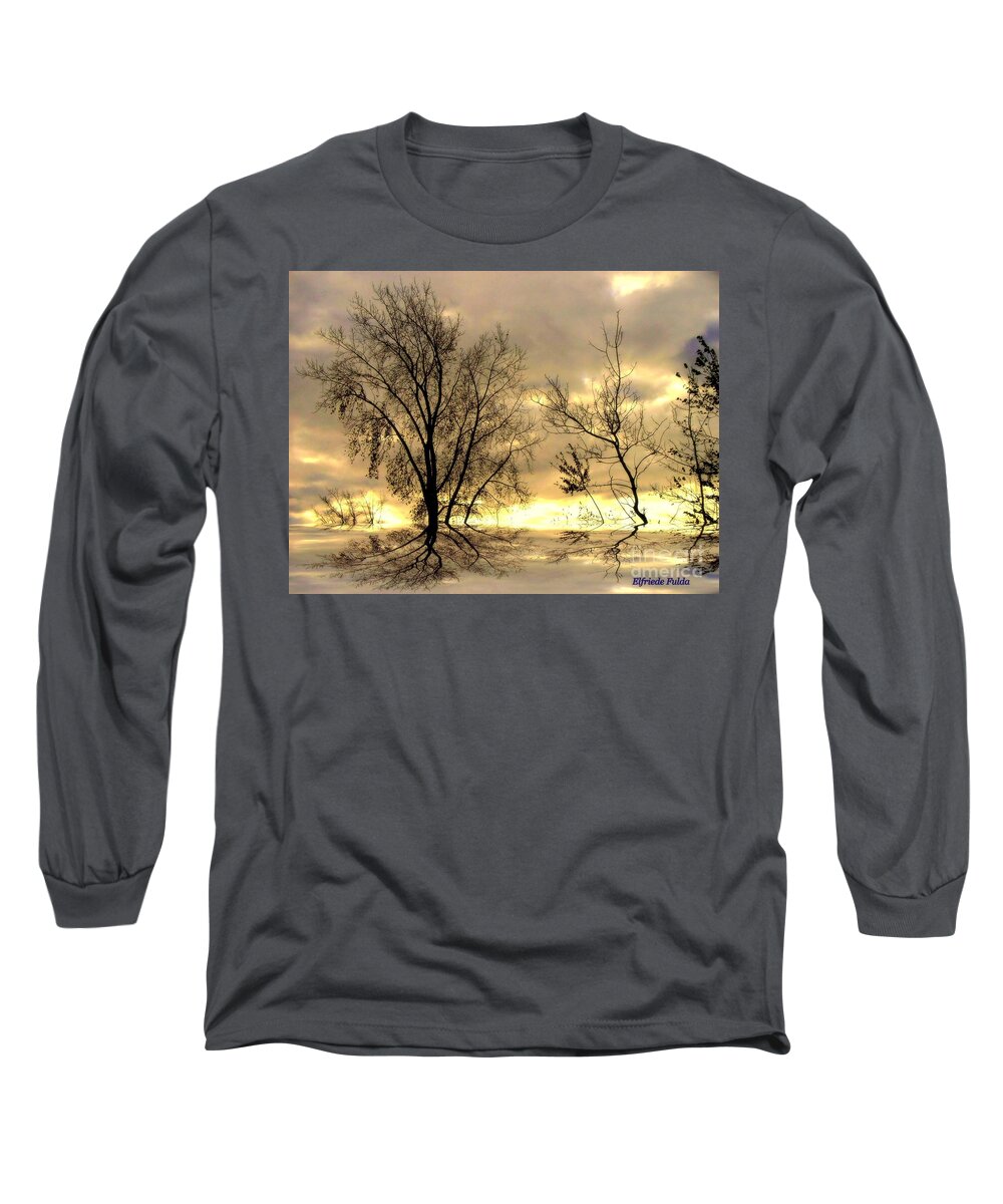 Trees Long Sleeve T-Shirt featuring the mixed media Golden #2 by Elfriede Fulda