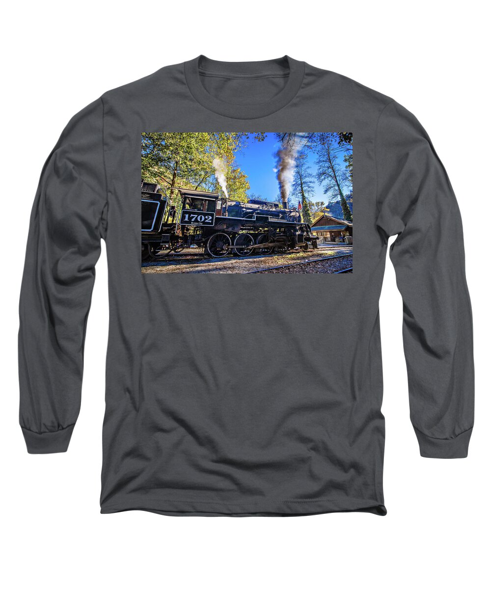 Great Smoky Mountains Long Sleeve T-Shirt featuring the photograph Great Smoky Mountains Rail Road Autumn Season Excursion #1 by Alex Grichenko