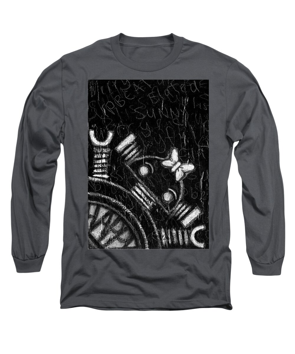 Happy Long Sleeve T-Shirt featuring the drawing Happy Bot #1 by Roseanne Jones
