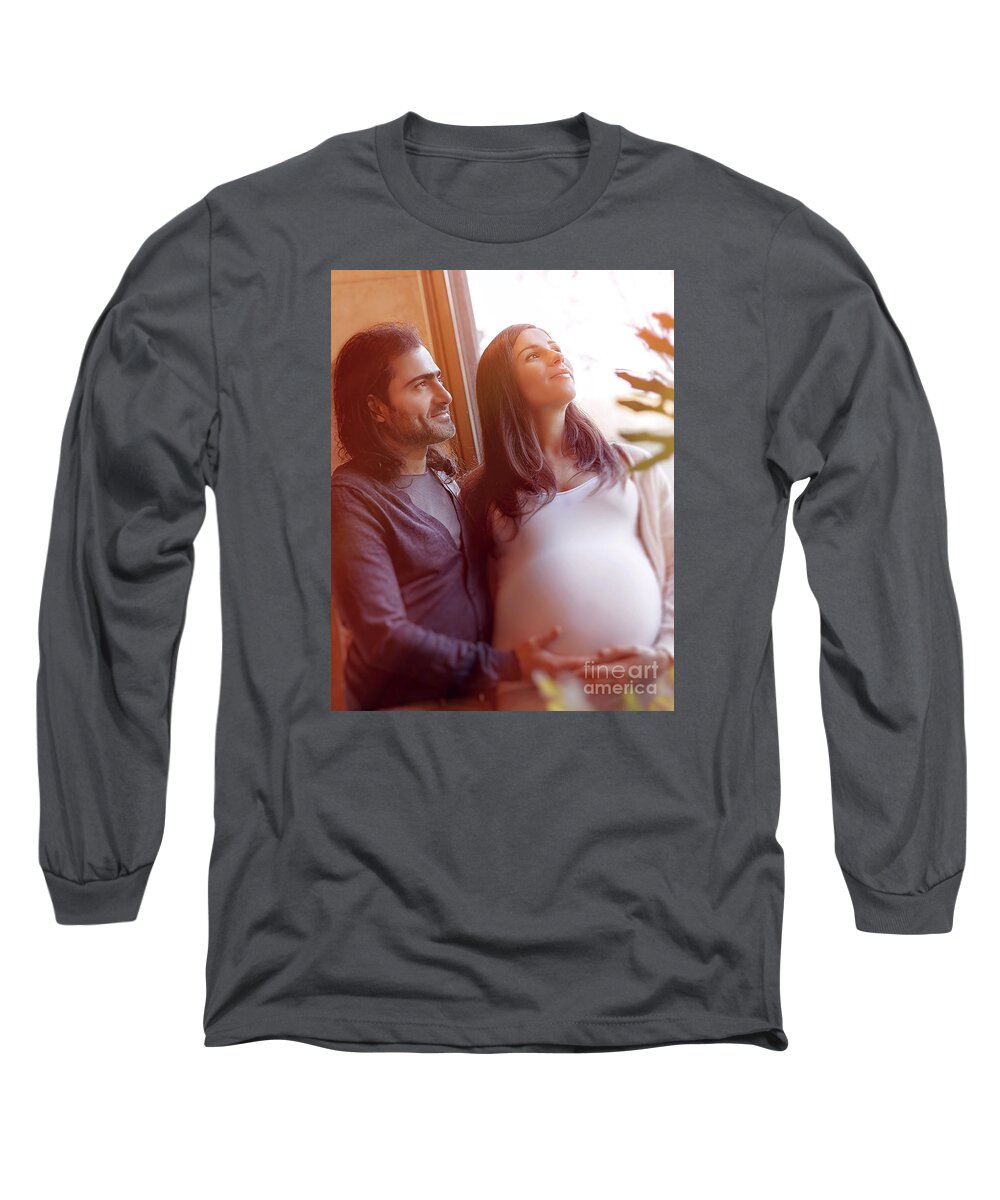 Anticipation Long Sleeve T-Shirt featuring the photograph Happy pregnancy time #1 by Anna Om