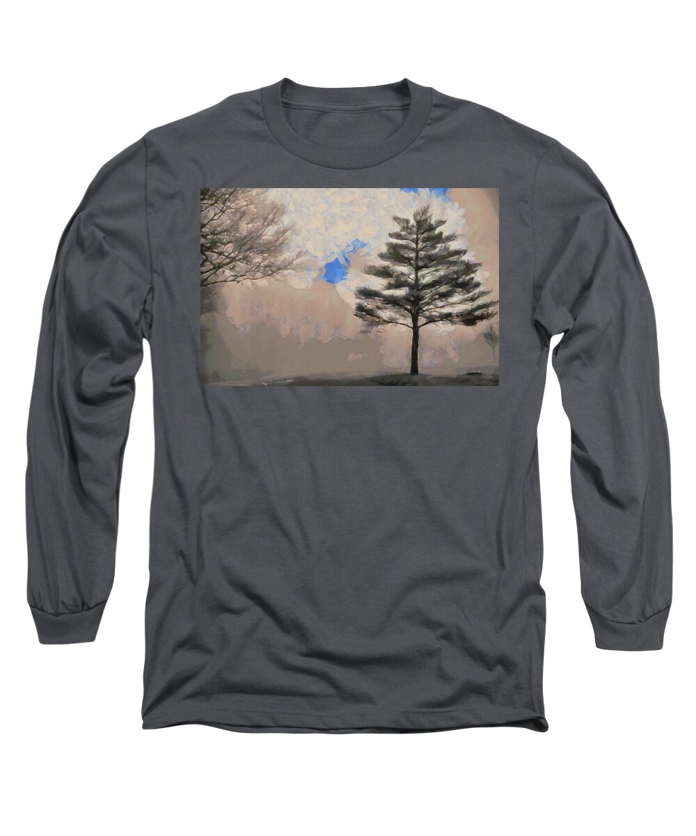 Clouds Long Sleeve T-Shirt featuring the mixed media Hickory #1 by Trish Tritz