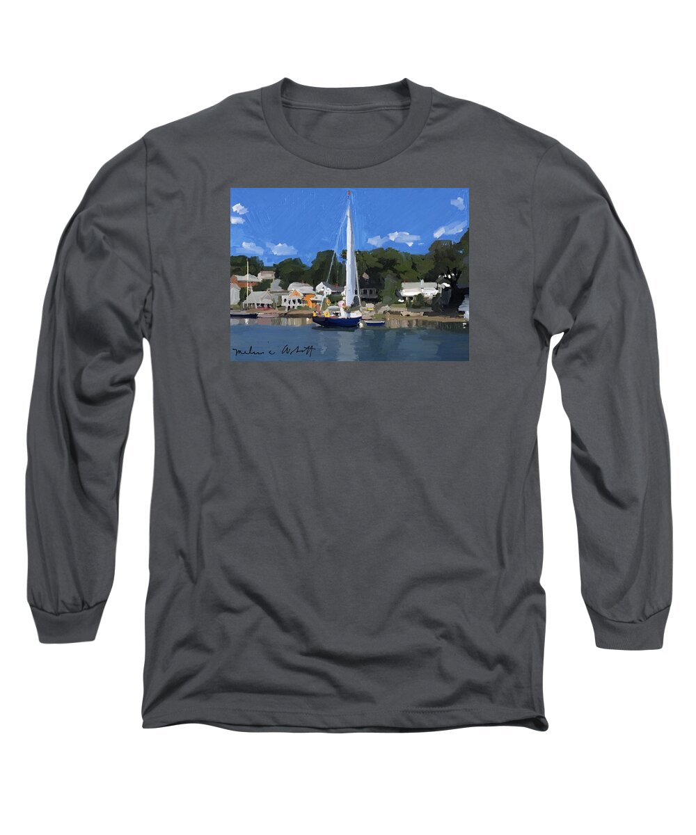 Annisquam Long Sleeve T-Shirt featuring the painting Kanga In Lobster Cove #1 by Melissa Abbott