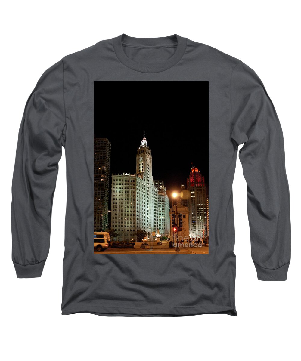 Chicago Long Sleeve T-Shirt featuring the photograph Looking North on Michigan Avenue at Wrigley Building #1 by David Levin