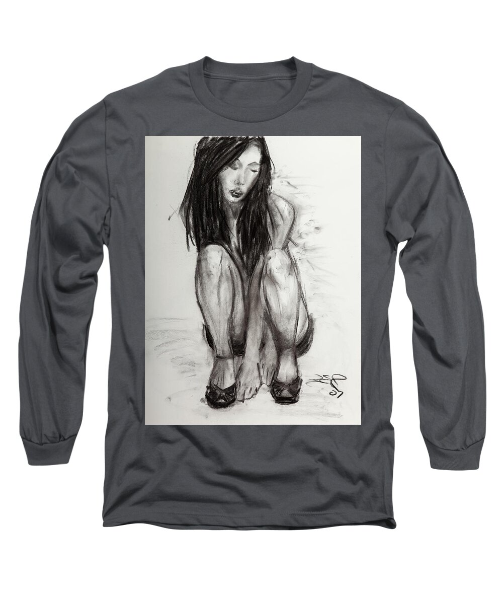 Woman Long Sleeve T-Shirt featuring the drawing New Shoes #1 by Jason Reinhardt
