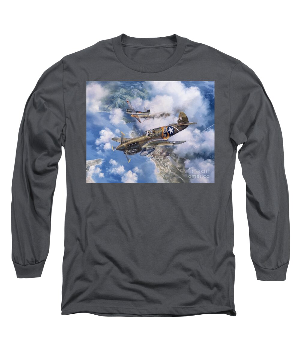 P-40 Warhawk Long Sleeve T-Shirt featuring the painting One Off At Darwin by Randy Green