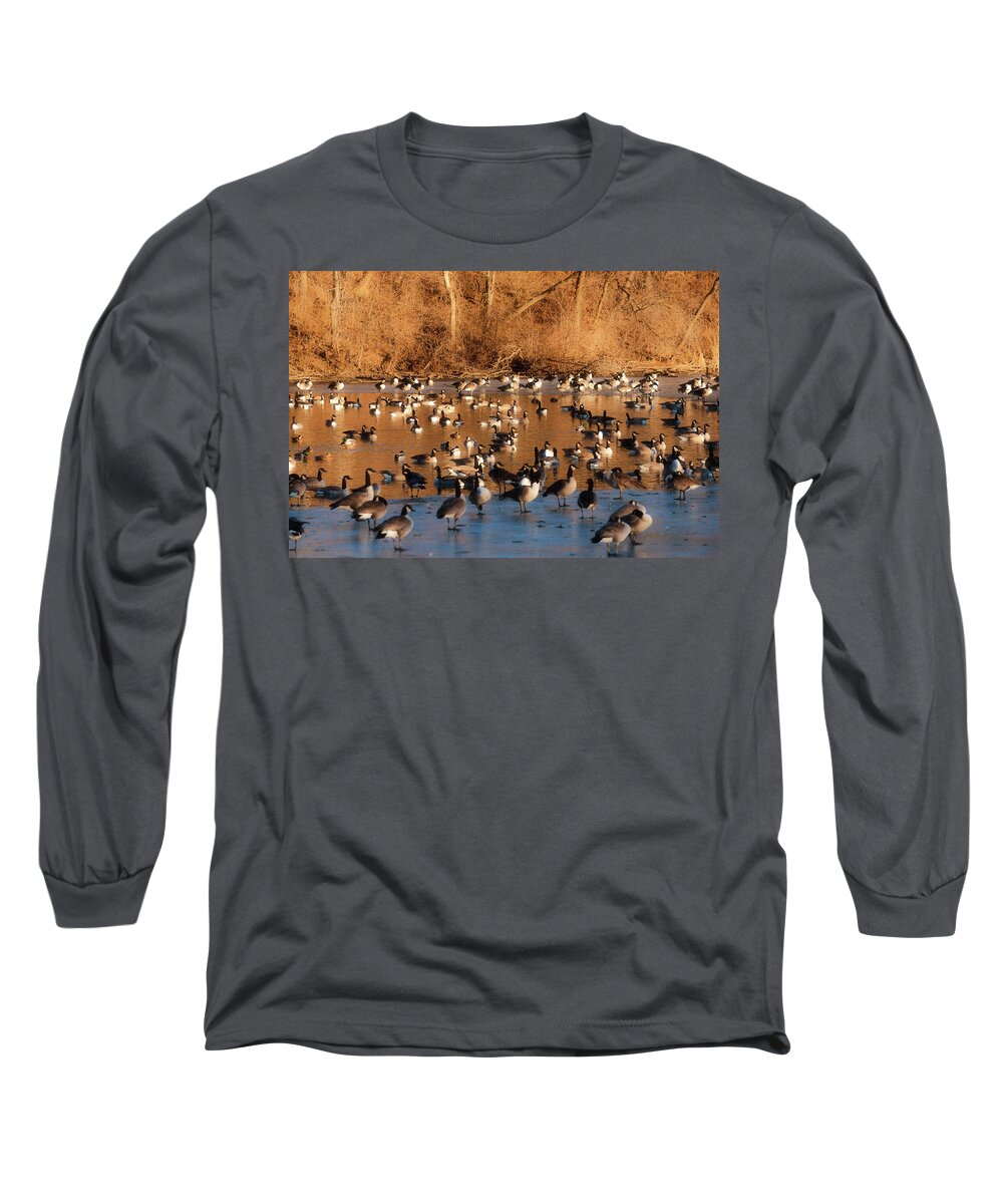 Winter Scene Long Sleeve T-Shirt featuring the photograph Open Water #1 by Ed Peterson
