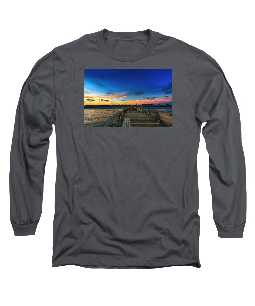 Oak Island Long Sleeve T-Shirt featuring the photograph Pier View Sunset #1 by Nick Noble