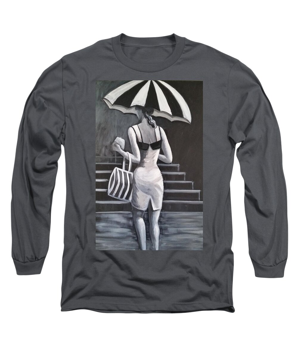 Beautiful Woman Long Sleeve T-Shirt featuring the painting Rainy Night #2 by Rosie Sherman