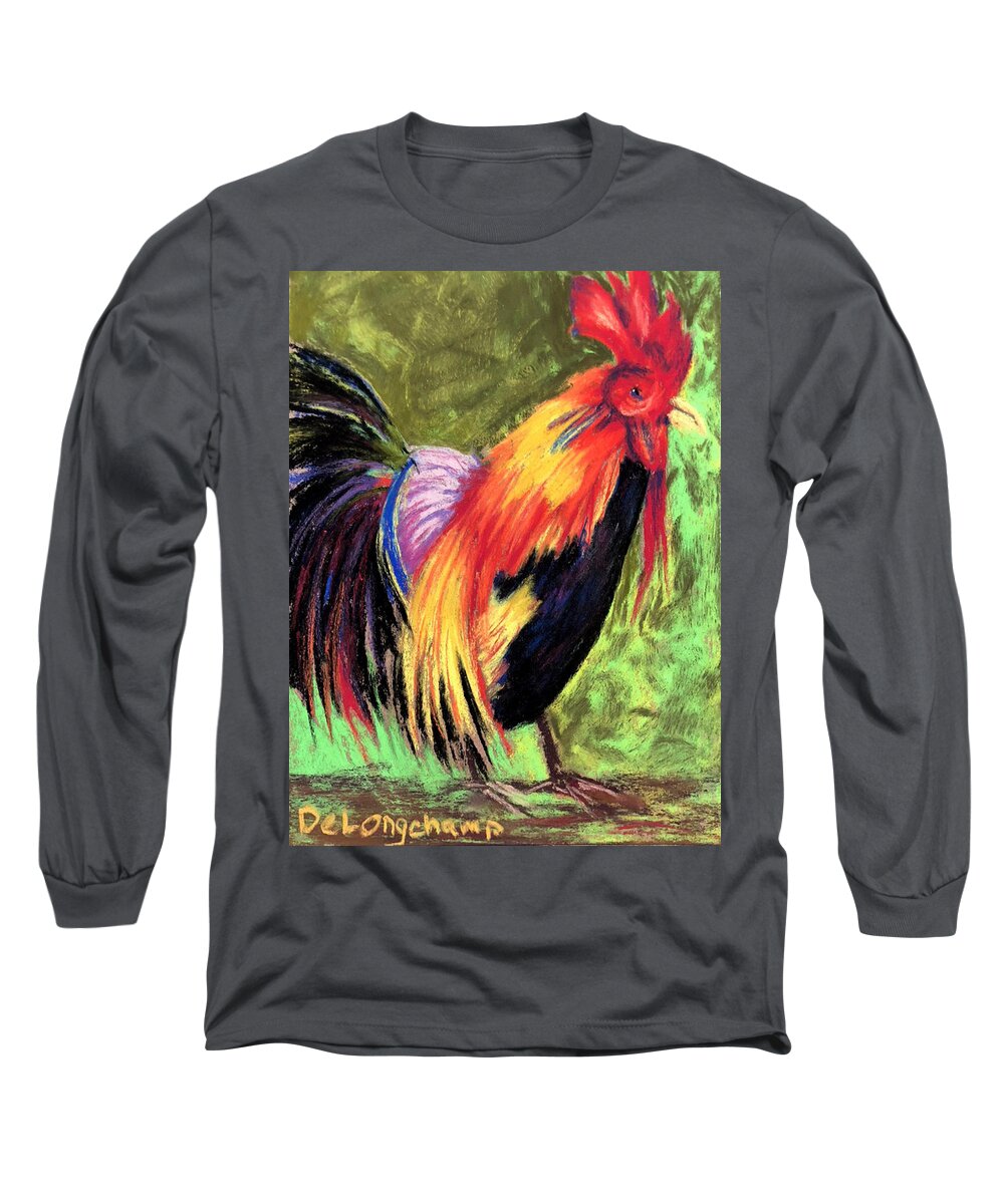 Original Long Sleeve T-Shirt featuring the pastel Rooster by Gerry Delongchamp
