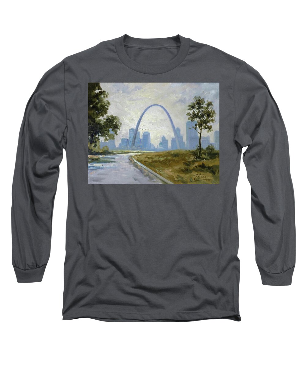 Skyline Painting Of St.louis Long Sleeve T-Shirt featuring the painting Saint Louis Panorama by Irek Szelag