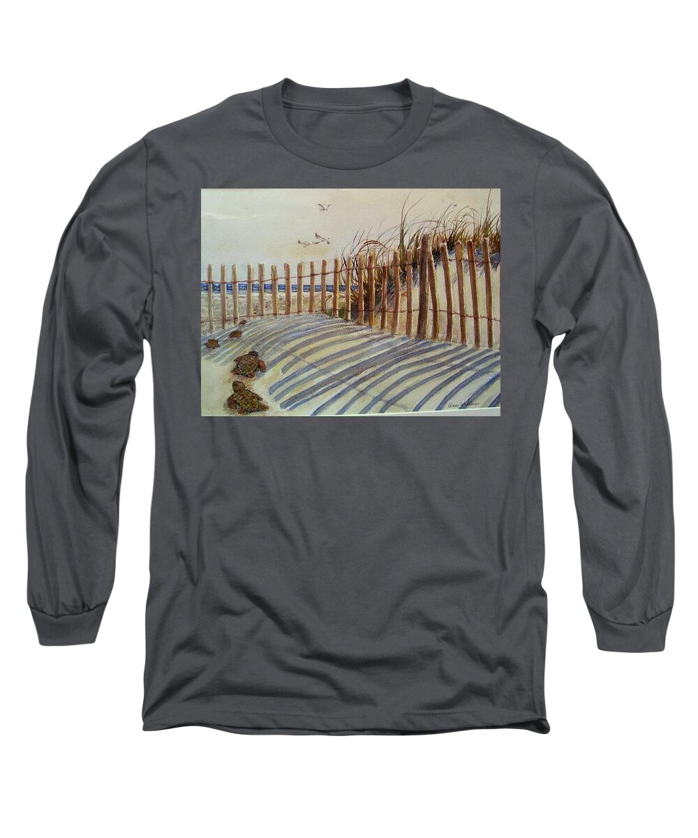 Sand Long Sleeve T-Shirt featuring the painting Sand Fence #1 by Bobby Walters