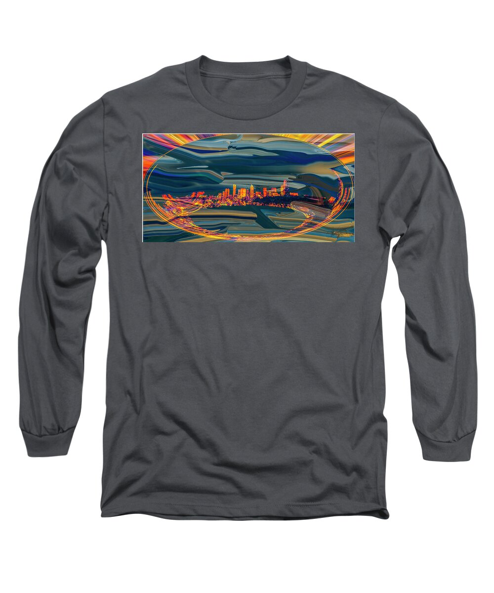 Seattle Long Sleeve T-Shirt featuring the digital art Seattle Swirl #1 by Dale Stillman