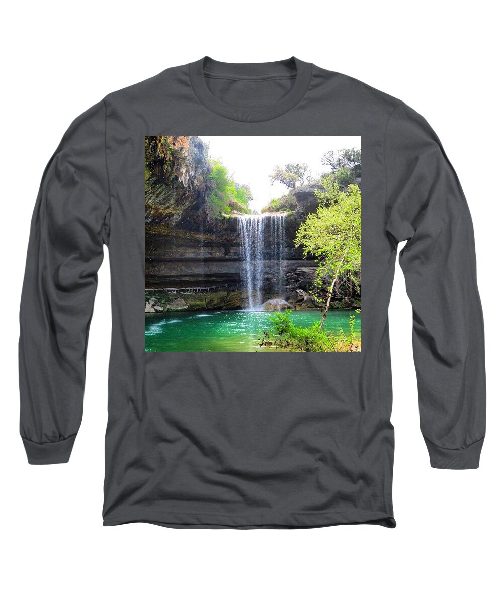 Keepaustinweird Long Sleeve T-Shirt featuring the photograph Spent The Day At Hamilton Pool. Yes #1 by Austin Tuxedo Cat