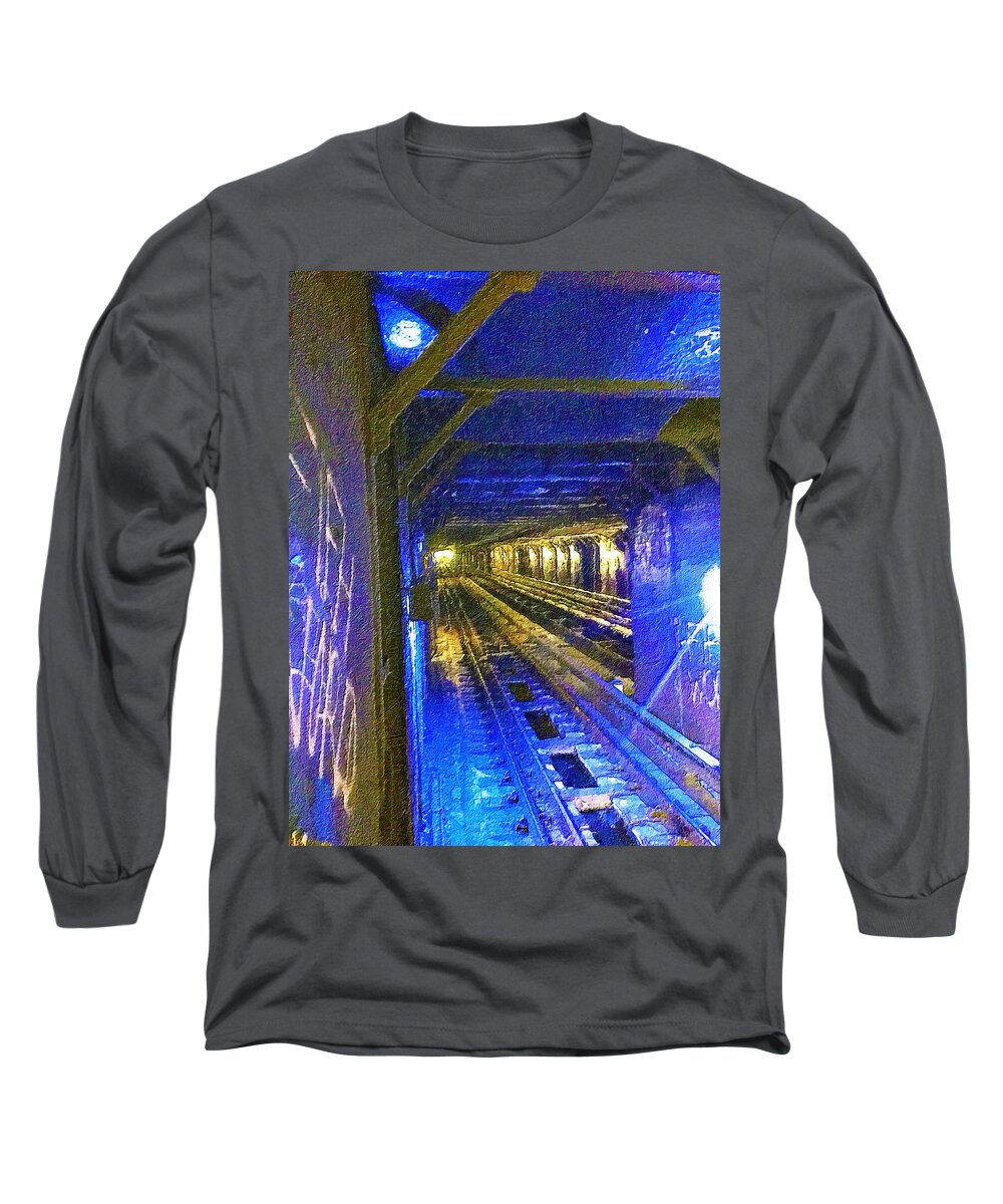 New York City Long Sleeve T-Shirt featuring the painting Subway #1 by Tony Rubino