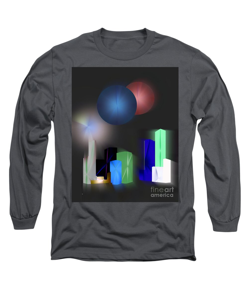 Abstract Long Sleeve T-Shirt featuring the digital art Surreal City #1 by John Krakora