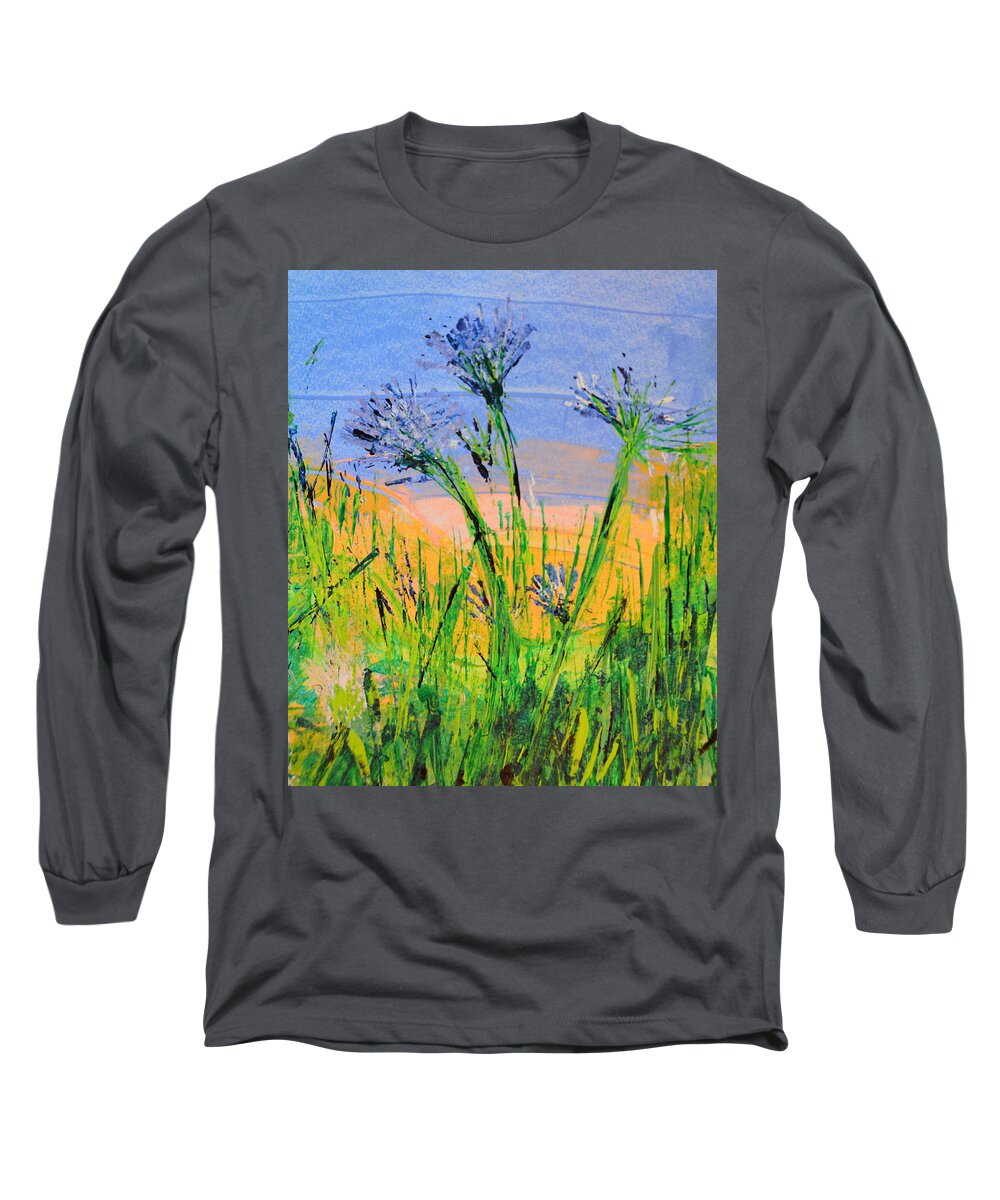 Thistles Long Sleeve T-Shirt featuring the mixed media Thistles One #1 by Julia Malakoff