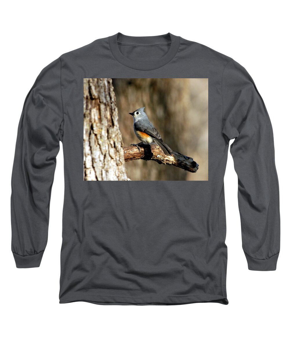 Nature Long Sleeve T-Shirt featuring the photograph Tufted Titmouse on Branch by Sheila Brown