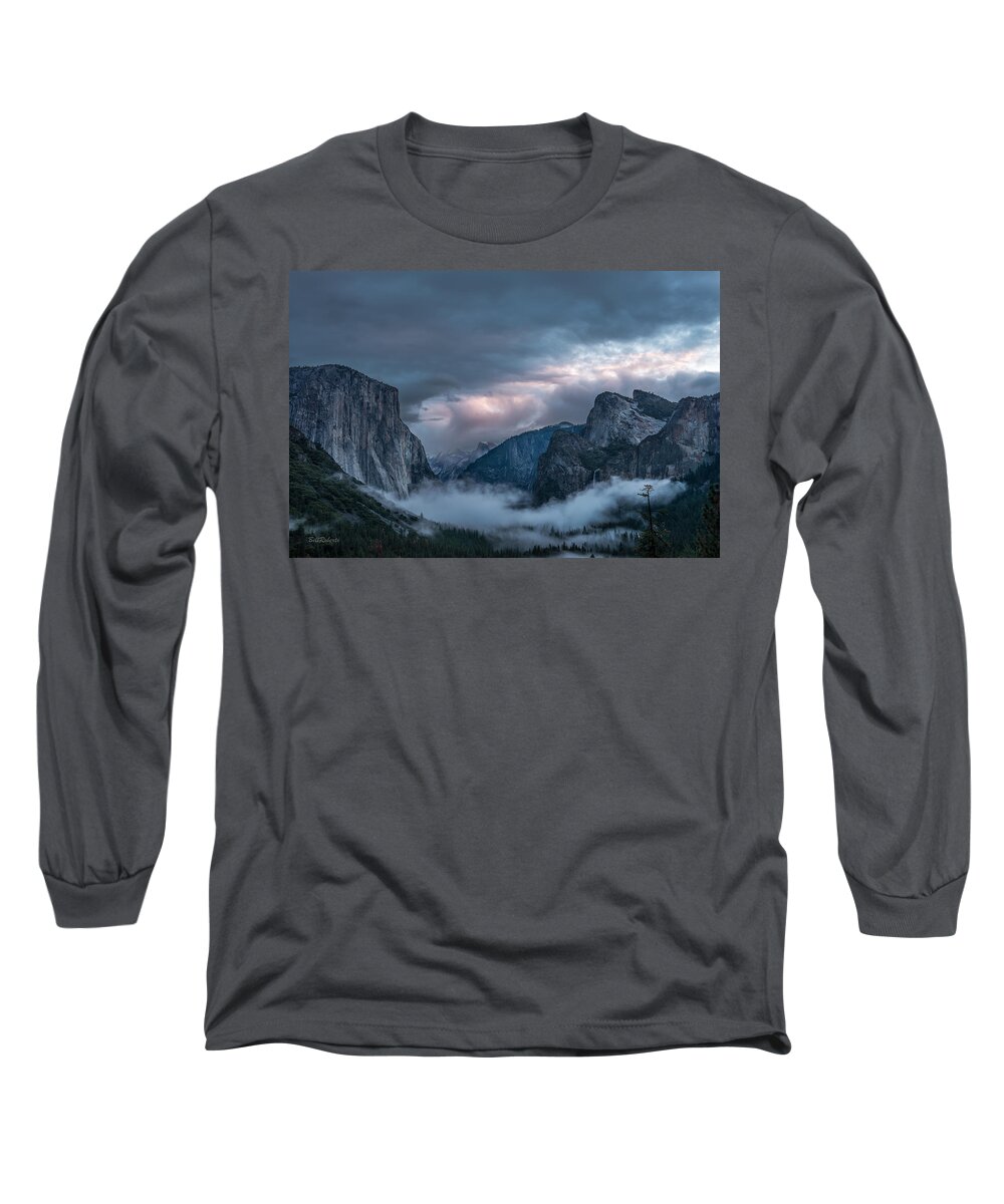 Bridal Veil Buttress Long Sleeve T-Shirt featuring the photograph Yosemite in Clouds #1 by Bill Roberts