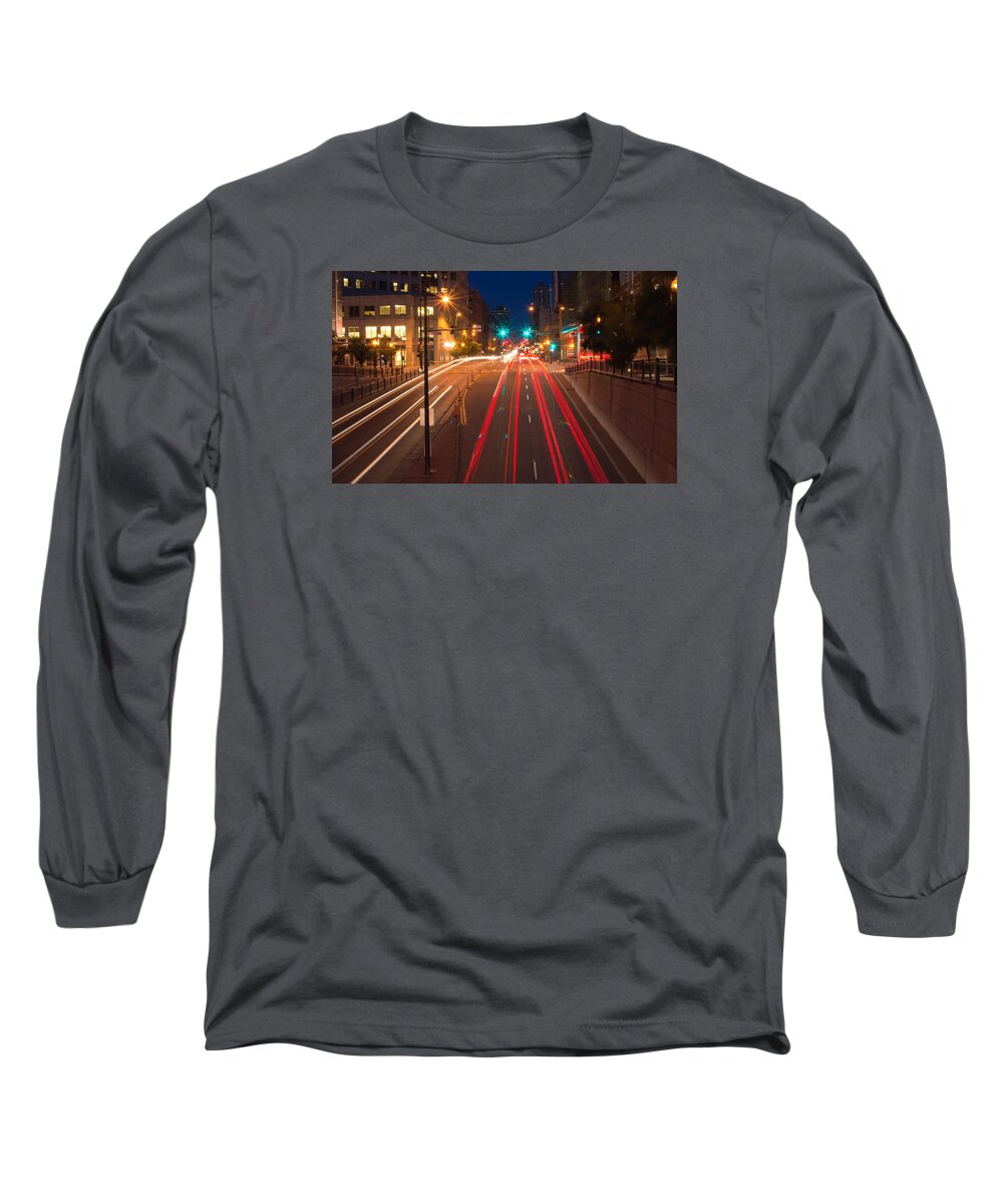 Long Exposure Long Sleeve T-Shirt featuring the photograph 15th Street by Stephen Holst